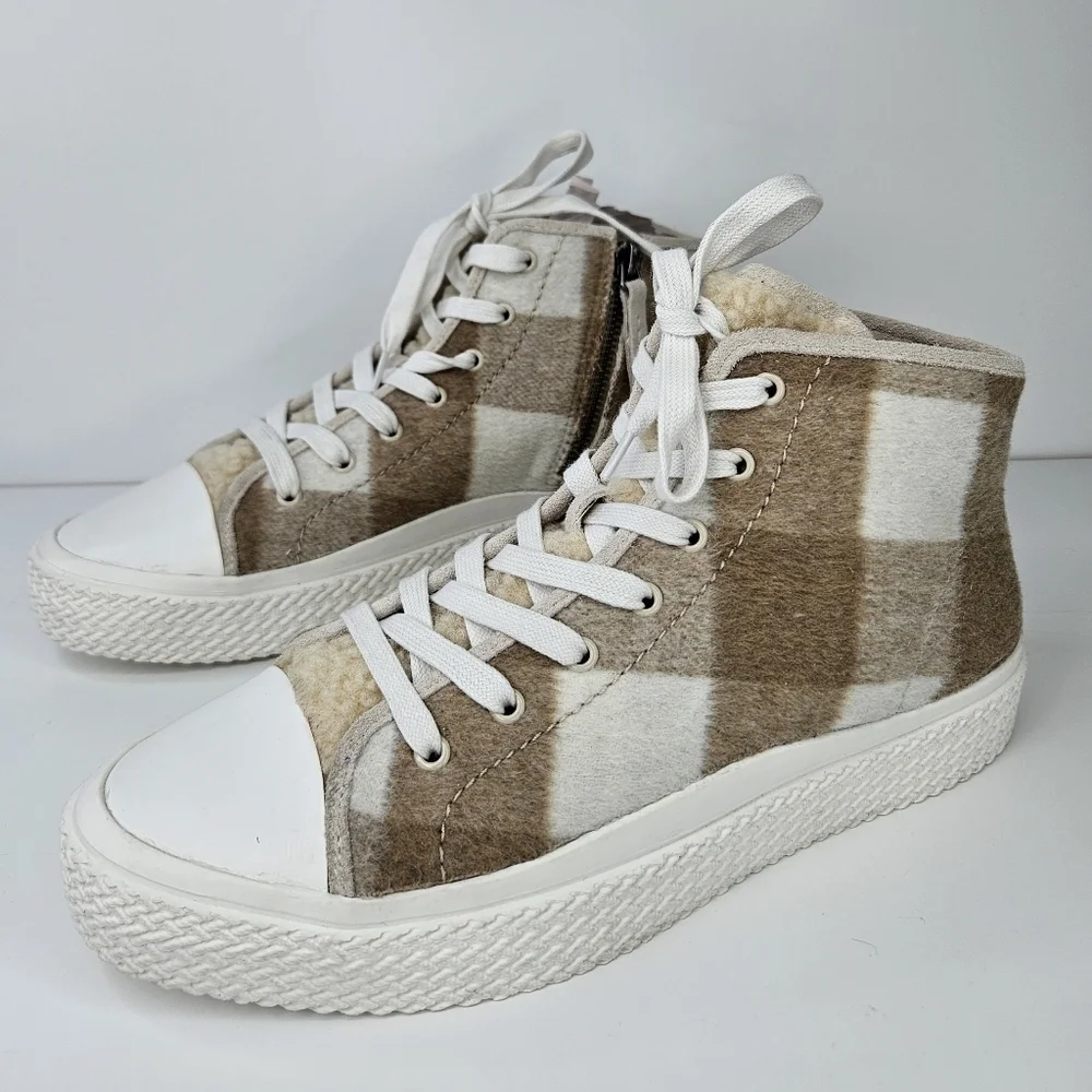 Dolce Vita Veola Plaid Cream-Tan Leather Fabric Hi-Top Casual Sneakers Sz 10